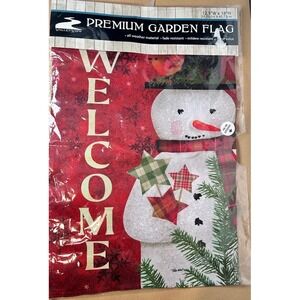 Valley View Premium Garden Flag Welcome Snowman Winter Holiday 12.5x18 Primitive